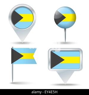 Karte-Pins mit der Flagge der Bahamas - Vektor-illustration Stock Vektor