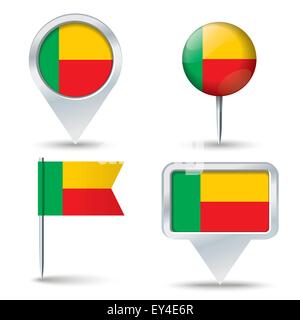 Karte-Pins mit Flagge von Benin - Vektor-illustration Stock Vektor