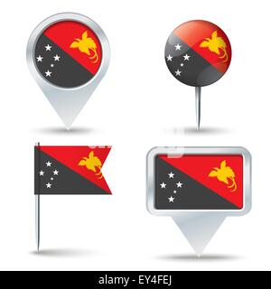 Karte-Pins mit Flagge von Papua-Neu-Guinea - Vektor-illustration Stock Vektor