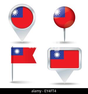 Karte-Pins mit Flagge von Taiwan - Vektor-illustration Stock Vektor