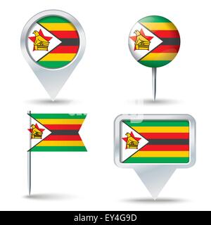 Karte-Pins mit Flagge von Simbabwe - Vektor-illustration Stock Vektor