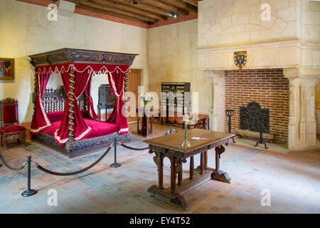 Schlafzimmer von Leonardo da Vinci an seinem Haus-Chateau Clos Luce, Amboise, Indre-et-Loire, Centre, Frankreich Stockfoto