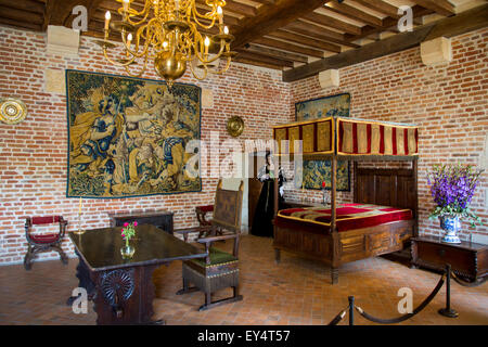 Schlafzimmer im Schloss Clos Luce - Haus von Leonardo da Vinci von 1516-1519, Amboise, Indre-et-Loire, Frankreich Stockfoto