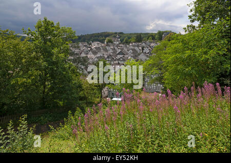 Blick auf die "Alter Flecken", Freudenberg historischen Stadtkern mit Fachwerkhäusern aus dem 17. Jahrhundert, Freudenberg Stockfoto