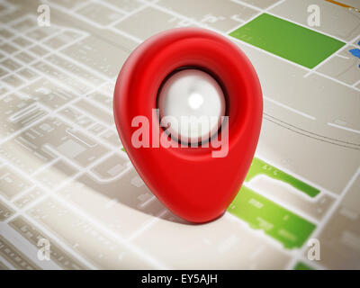 Rote Markierung auf der Navigationskarte. Stockfoto