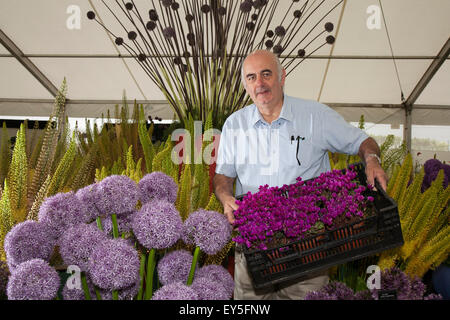 Tatton Park, Cheshire, UK 22. Juli 2015. John Amand mit seinem Display Erimus & Alium Globemaster an Tatton Park RHS Flower Show. Bildnachweis: Cernan Elias/Alamy Live-Nachrichten Stockfoto