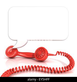 Rote alte Mode Telefonhörer und Sprechblase. Isoliert auf weißem Hintergrund Stockfoto