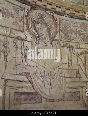 Spanien. Galizien. Palas del Rey. St. Jakobskirche (altes Kloster von Vilar de Donas). Details der Gemälde der zentralen Apsis. 14. Jahrhundert. Ecce Homo. Stockfoto