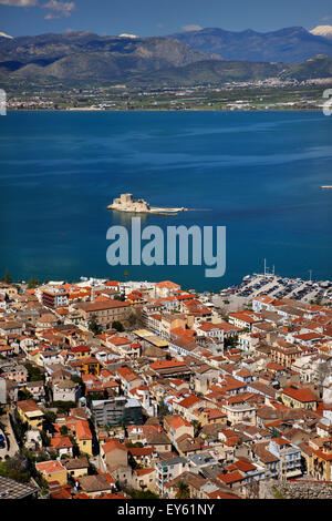 Blick von der Treppe, die zu Palamidi Burg führen Stadt Nafplio. Argolis, Peloponnes, Griechenland Stockfoto