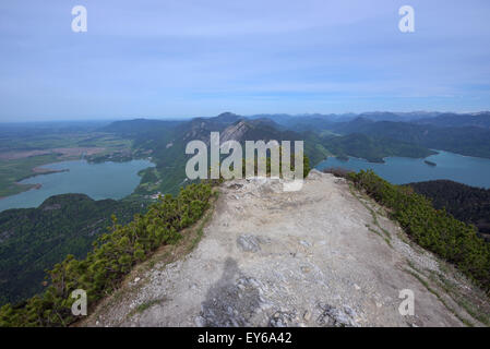 Blick auf See Walchensee und Kochelsee aus Herzogstand Gipfel, Bayern, Deutschland Stockfoto