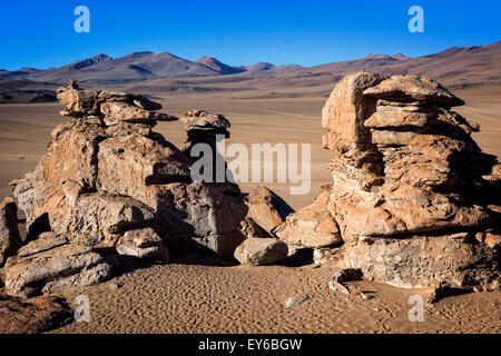 Felsformationen. Der Dali Wüste. Euuardo Avaroa Nationalreservat. Tour zum Salar de Uyuni. Bolivien Stockfoto