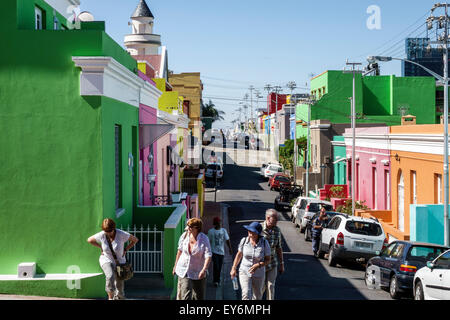 Kapstadt Südafrika, Bo-Kaap, Schotsche Kloof, Malaiisches Viertel, Muslim, Viertel, Chiappini Street, farbenfroh, Häuser, Häuser, SAfri150309163 Stockfoto