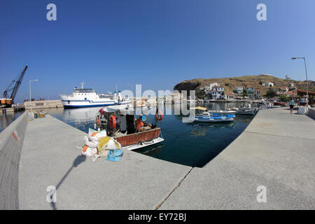 Agios Efstratios Weiler Kai. Griechenland Stockfoto