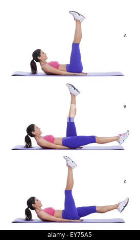 Schritt für Schritt Anleitung für abs: Curl, Kopf und Schultern von der Matte, wie Sie Ihre Beine zur Decke Strecken. (A) halten Stockfoto