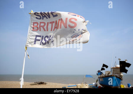 Speichern Großbritanniens Fisch Flagge, Aldeburgh, Suffolk, UK. Stockfoto