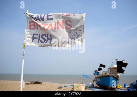 Speichern Großbritanniens Fisch Flagge, Aldeburgh, Suffolk, UK. Stockfoto