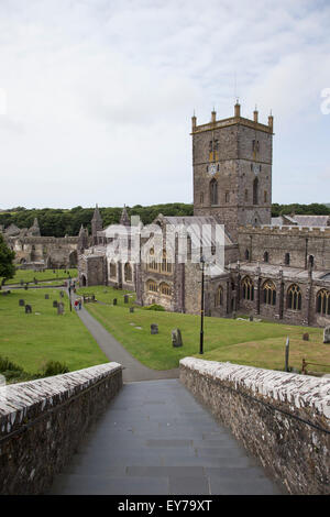 St Davids Cathedral (Walisisch: Eglwys Gadeiriol Tyddewi) befindet sich in St. Davids in der Grafschaft Pembrokeshire Stockfoto