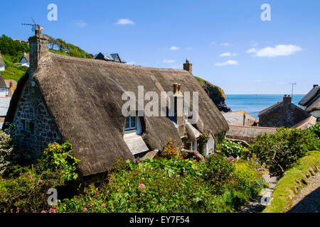 Reetdachhaus in winzigen Fischerdorf Dorf von Cadgwith, Halbinsel Lizard, Cornwall, England, UK Stockfoto