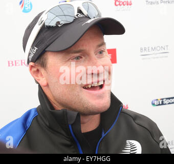 Southsea, Hampshire, UK. 23. Juli 2015. Rennyachten angekommen aus Southsea Common für die America Cup World Series. Die Skipper-Pressekonferenz im Pressezentrum beim Americas Cup Credit: Uknip / Alamy Live News Stockfoto