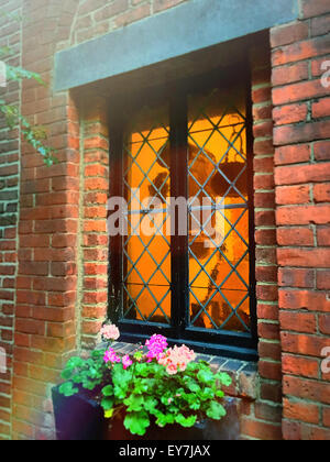 Bleiverglasung - Glasfenster, Sniffen Court Historic District in Murray Hill, NYC, East 36th Street Stockfoto