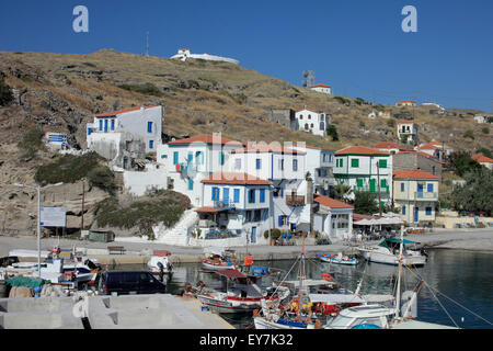 Malerische Aussicht von Agios oder Aghios Efstratios Inseln wiederhergestellt Weiler auf der Anklagebank. Lesbos Präfektur, Griechenland Stockfoto