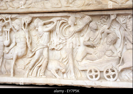 Italien, Rom, Terme di Diocleziano, Museo Nazionale Romano, römisches Nationalmuseum, römischer Sarkophag-Bas-Relief Stockfoto