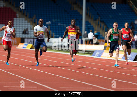 Kieran DALY, Deji TOBAIS, Dwain CHAMBERS, Andrew ROBERTSON, Andre WRIGHT, Herren 100m Halbfinale 3 2014 Sainsbury britischen Meisterschaften Birmingham Alexander Stadion UK Stockfoto