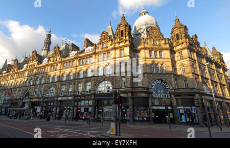 Leeds Kirkgate Stadtmarkt Gebäude Panorama, Markthalle größte in Europa, Vikar Lane Stockfoto