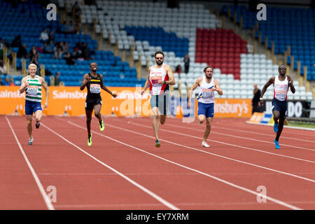 Daniel AWDE, Rabah YOUSIF BKHEIT, Martyn ROONEY, Andrew STEELE & Michael BINGHAM, Männer 400m Finale 3 2014 Sainsbury britischen Meisterschaften Birmingham Alexander Stadion UK Stockfoto