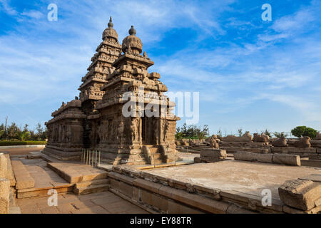 Tamil Nadu Wahrzeichen - Shore Tempel, UNESCO-Welterbe in Mahabalipuram, Tamil Nadu, Indien Stockfoto