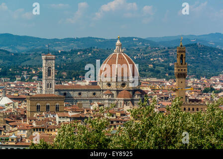 Kathedrale von Florenz vom erhöhten Aussichtspunkt des Fort Belverdere aus gesehen. Florenz. Italien. Stockfoto