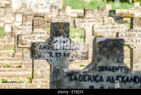 Friedhof in Rumänien Grabmarkierungen zu Ehren von Soldaten auf einem ruhigen Friedhof an einem sonnigen Tag Stockfoto