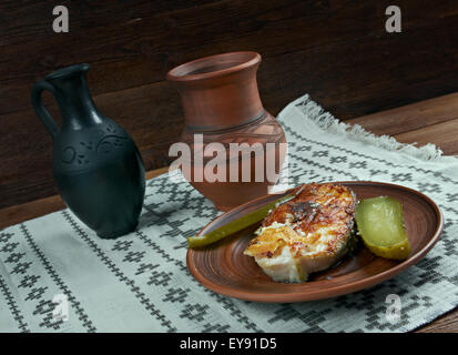 Gegrilltes Steak Kabeljau in der skandinavischen Küche Stockfoto