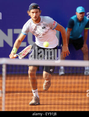 Umag, Kroatien. 24. Juli 2015. (Portugal) Joao Sousa während die Singles match Fognini V Sousa in der ATP 26. Konzum Croatia Open Umag Turnier im Stadion Stella Maris, am 24. Juli 2015 in Umag. Bildnachweis: Andrea Spinelli/Alamy Live-Nachrichten Stockfoto