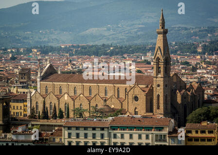 façade d' der Basilika Santa Croce, Florenz, Italien. Begräbnisstätte von Michelangelo und Galileo. Stockfoto