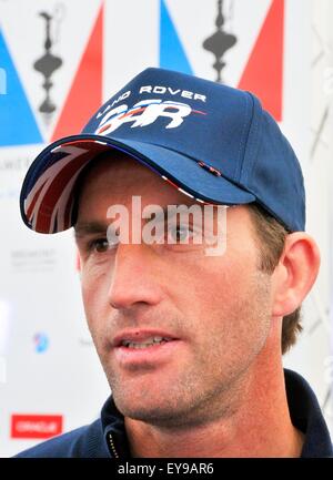 Portsmouth, Hampshire, UK - 23. Juli 2015-Pressekonferenz der Skipper von den sechs teams die Teilnahme an den Louis Vuitton America Cup World Series Portsmouth racing. Sir Ben Ainslie Skipper des Eintrags britische Land Rover BAR Kredit: Gary Blake Alamy Live News Stockfoto