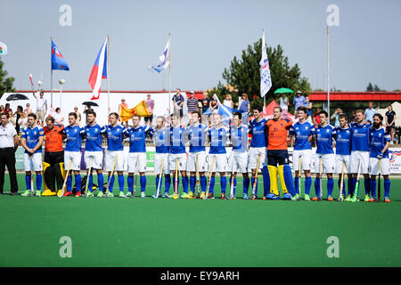 Prag, Tschechische Republik - 24. Juli 2015. Rollstuhlbasketball-Meisterschaften II Halbfinale Spiel zwischen Österreich und Schottland. Bildnachweis: Petr Toman/Alamy Live-Nachrichten Stockfoto