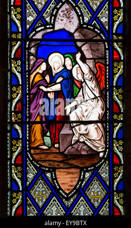 Leere Grab Glasmalerei im All Saints Church, Wroxton, Oxfordshire, England, UK Stockfoto