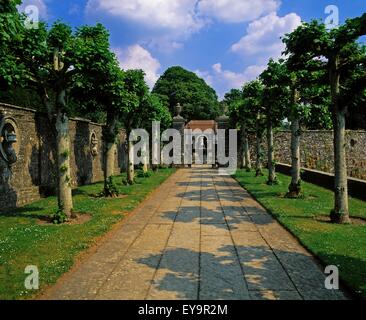 Heywood Gardens, County Laois, Irland, zu Fuß verfing Lindenbäumen gesäumt Design By Edwin Lutyens Stockfoto