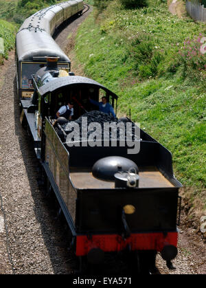 Dampfmaschine, die Reisen nach hinten auf die Dartmouth Steam Railway in der Nähe von Goodrington Sands, Paignton, Devon, UK Stockfoto