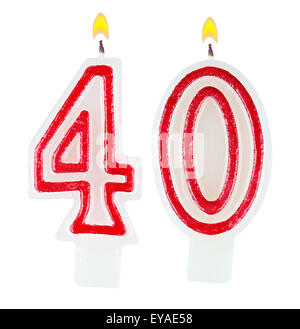 Geburtstagskerzen Zahl dreißig isoliert auf weißem Hintergrund Stockfoto