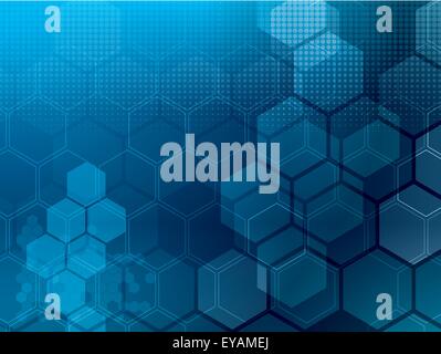 Abstrakter blauer Hintergrund mit Sechsecken und Drähte Stock Vektor