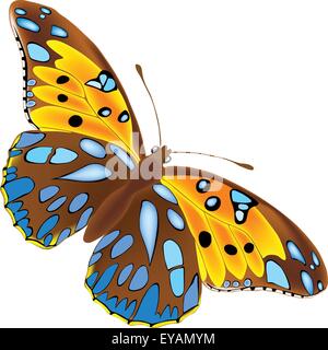 Vollständige detaillierte Brauner Schmetterling mit blauen Flecken Stock Vektor