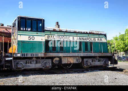 Baltimre & Annapolis GE 70-Tonner Nr. 50, Baltimore & Ohio Railroad Museum, 901 West Pratt Street, Baltimore, MD Stockfoto