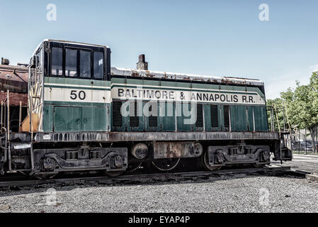 Baltimore & Annapolis GE 70-Tonner Nr. 50, Baltimore & Ohio Railroad Museum, 901 West Pratt Street, Baltimore, MD Stockfoto