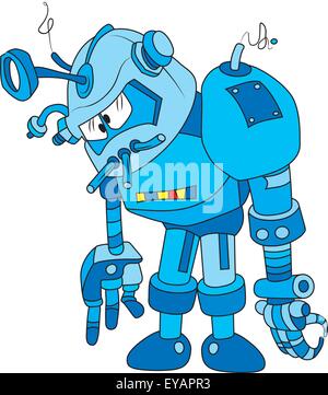 Vektor-Illustration von gebrochenen blau Messing Roboter Charakter Stock Vektor