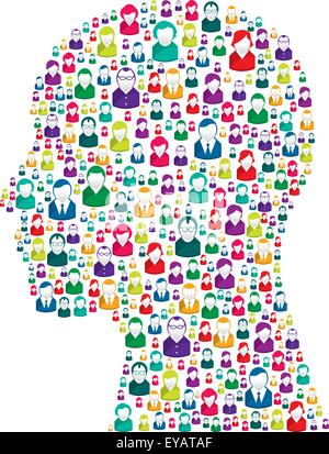 Konzept-denken in einer Gruppe von Menschen innerhalb eines menschlichen Kopfes Stock Vektor