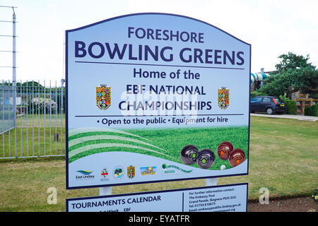 Foreshore Bowling Green Zeichen Heimat der EBF Meisterschaften North Parade Skegness Lincolnshire UK Stockfoto