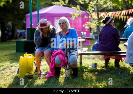 Atmosphäre beim WOMAD (World of Music, Arts and Dance) Festival in Charlton Park auf 25.07.2015 bei Charlton Park, Malmesbury.  Entspannen Sie in der späten Nachmittagssonne. Bild von Julie Edwards/Alamy Live-Nachrichten Stockfoto