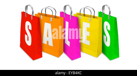 Verkauf Einkaufstaschen geöffnet und geschlossen isoliert auf weißem Hintergrund Stockfoto